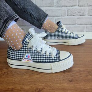 ❤️Chuck Taylor All Star Lift Platform Gingham 8 Women Shoes Navy White A13664C